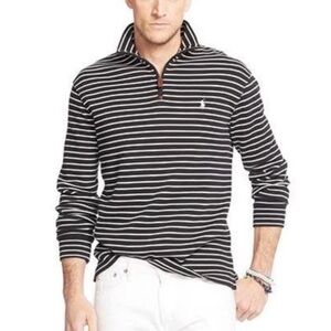 Ralph Lauren Black and White Striped Half-Zip Sweater